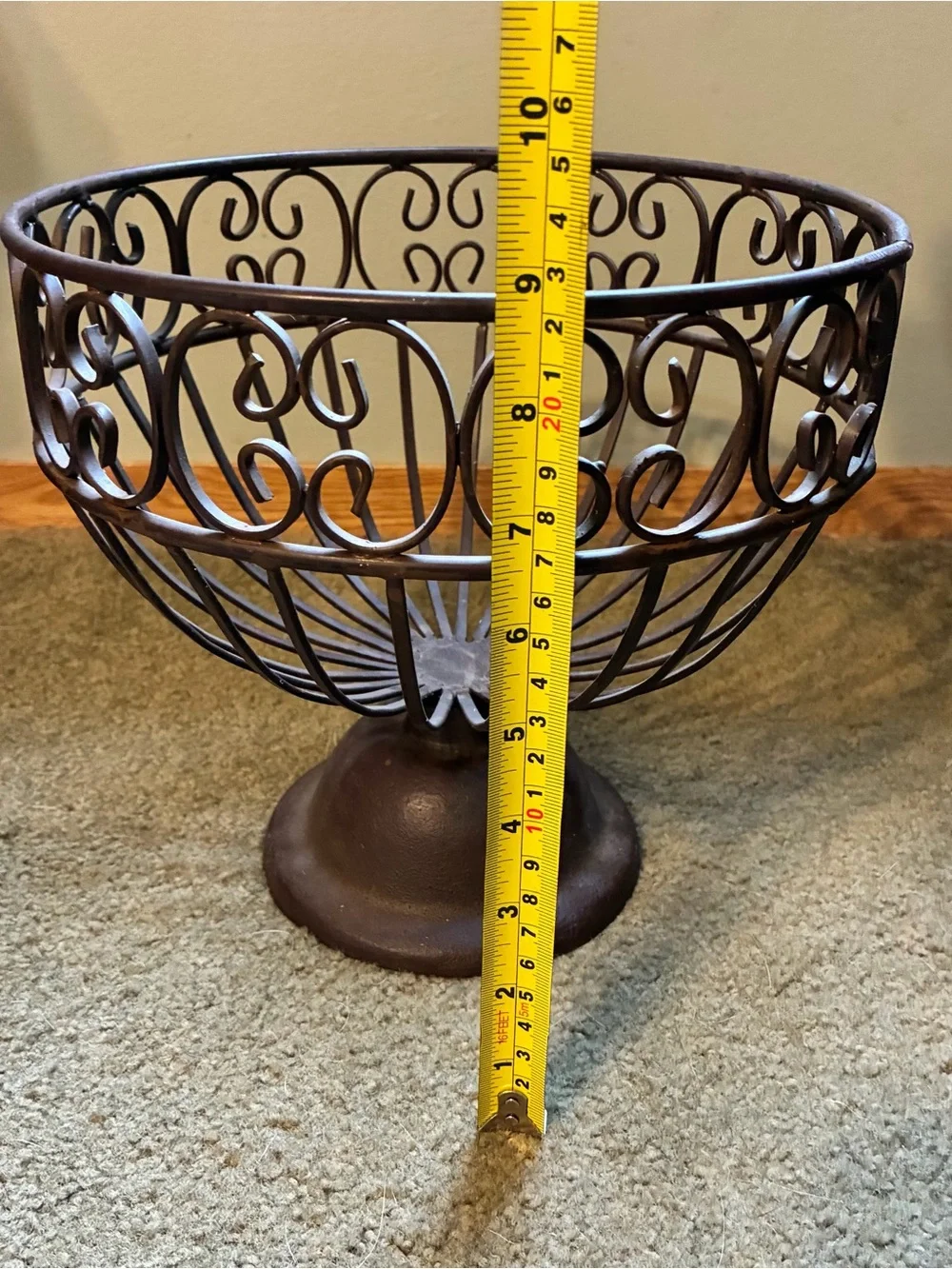 Gorgeous Large Iron Pedestal Open Fruit Vegetable Bowl 9 inches Tall